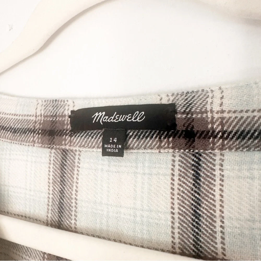 Madewell Flannel Button-Front Cotton Midi Dress Celestial Blue 14 - Picture 6 of 11